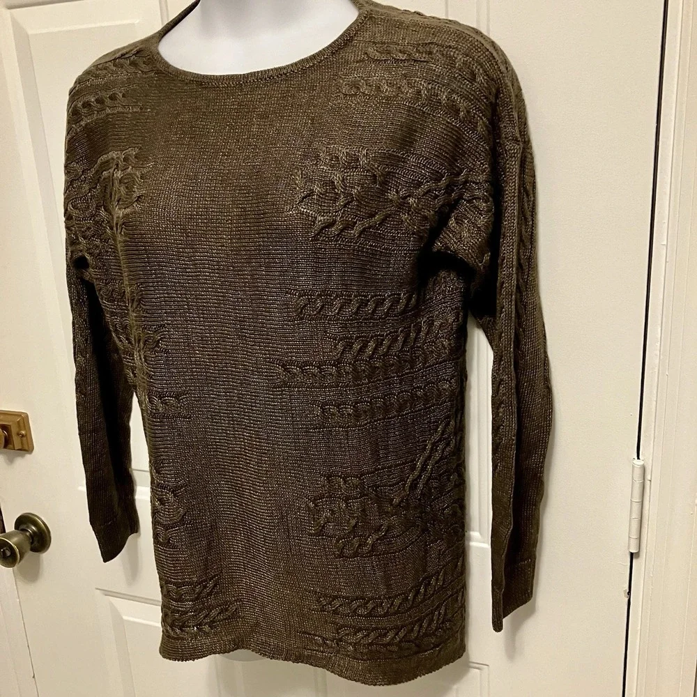 Lafayette 148 Medium/Large Cable Knit Tunic Brown Sweater 100% Hemp Sz M Women's